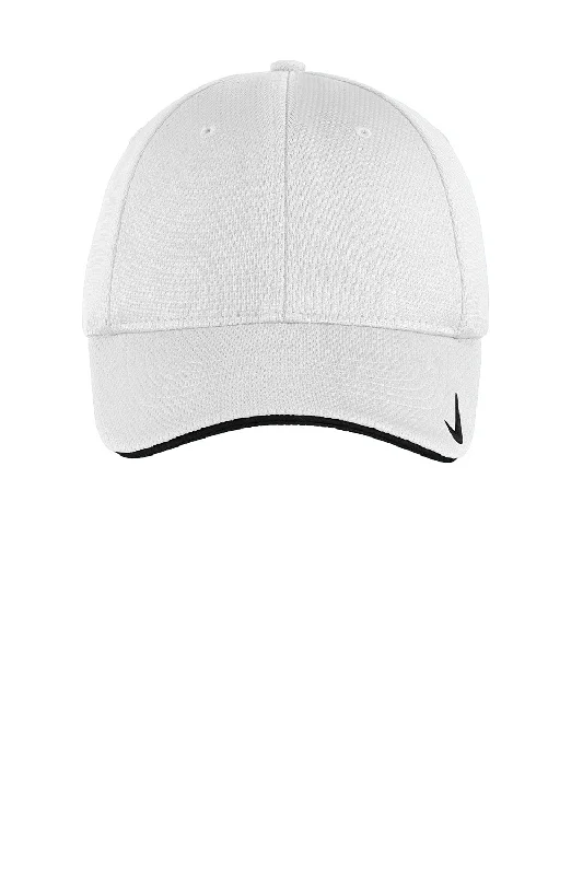 Mens hats with playful themes-Nike Mens Dri-Fit Moisture Wicking Stretch Fit Hat - White