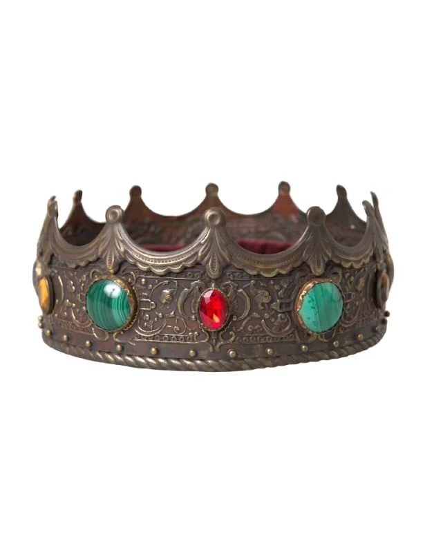 Womens Hats with fuzzy texture-Dolce & Gabbana  Brass multi Crystal Crown Tiara Women's Hat