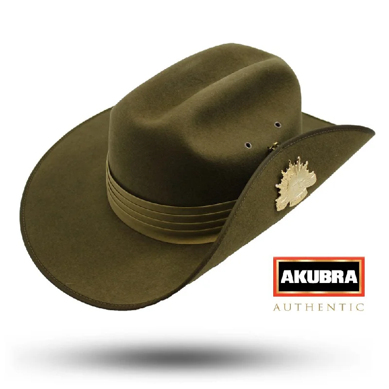 Beanies & Headbands with Soft Shades-Akubra Military Slouch Hat - Khaki (Formed Crown)