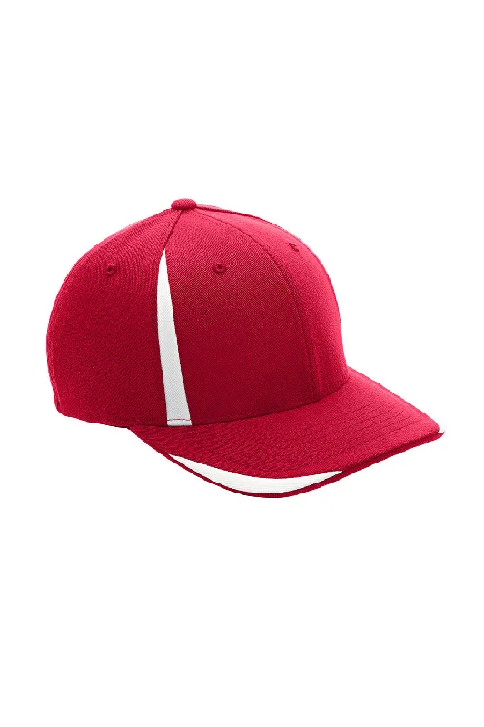 Mens hats for cold evenings-Team 365 Mens Moisture Wicking Stretch Fit Hat - Red/White