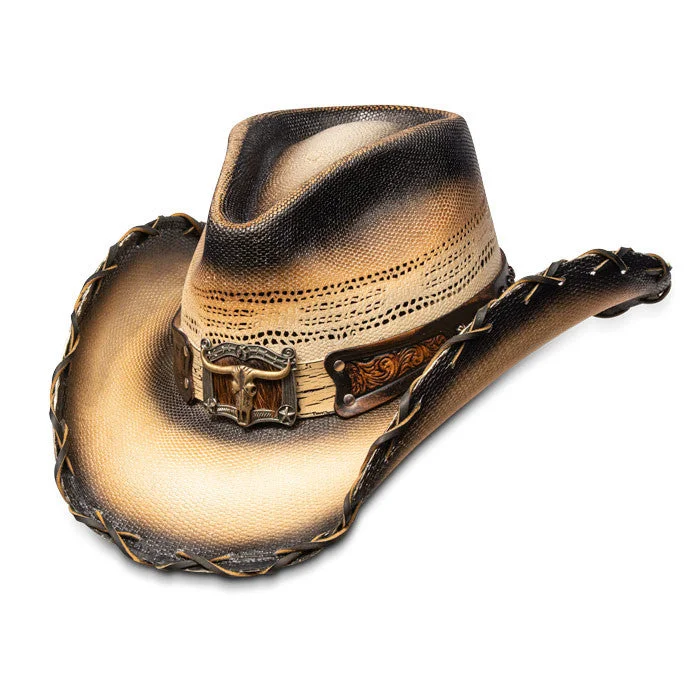 Beanies & Headbands with Holiday Themes-Stampede Hats - Tea Stained Long Horn Cowboy Hat