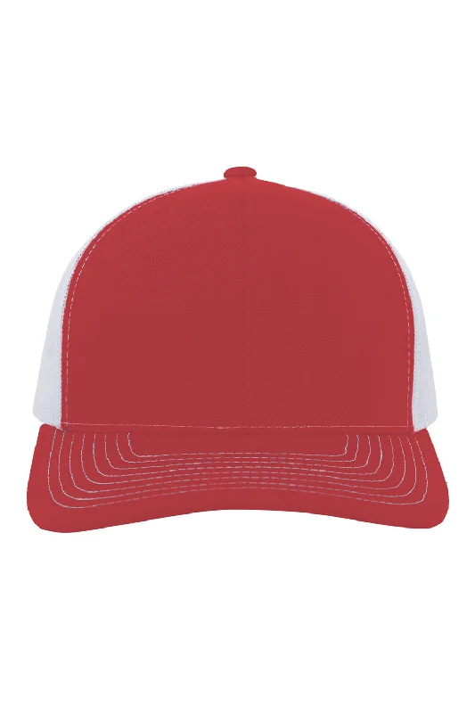 Mens hats with plant-based fibers-Pacific Headwear Mens Contrast Stitch Snapback Mesh Trucker Hat - Red/White