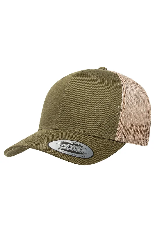 Mens hats for travel days-Yupoong Mens Adjustable Trucker Hat - Moss/Khaki