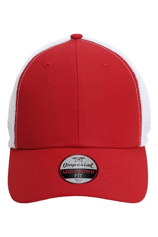 Mens hats with plush texture-Imperial Mens The Original Sport Mesh Moisture Wicking Snapback Hat - Cardinal Red/White