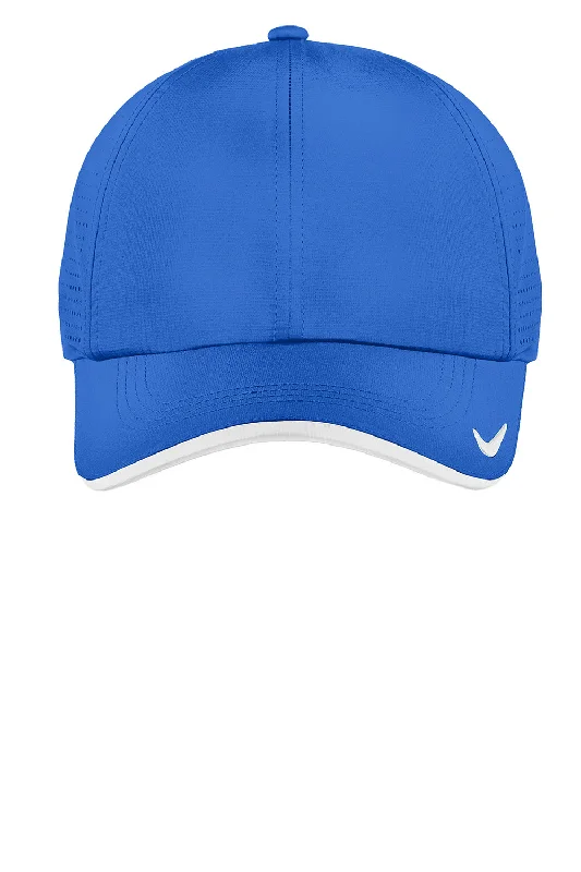 Mens hats with playful prints-Nike Mens Dri-Fit Moisture Wicking Adjustable Hat - Sapphire Blue/White