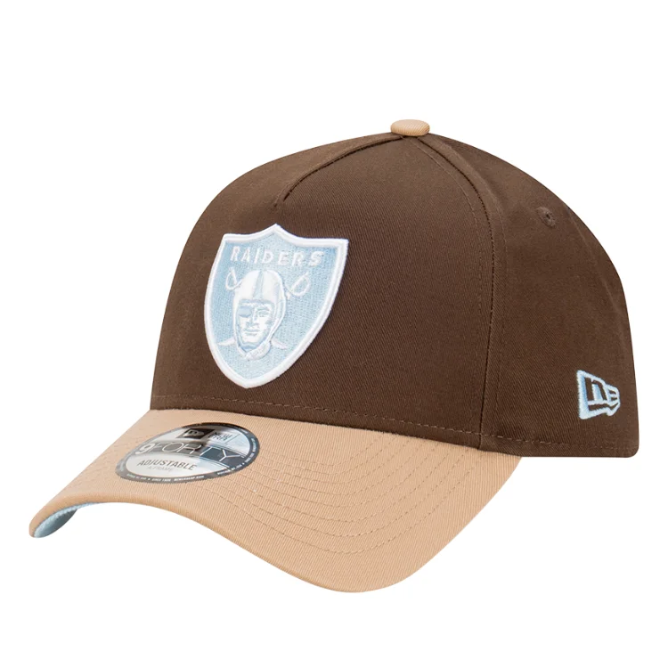 Beanies & Headbands for Cross Country-New Era Las Vegas Raiders 9FORTY A Frame Cap - Walnut/Camel/Glacial Blue