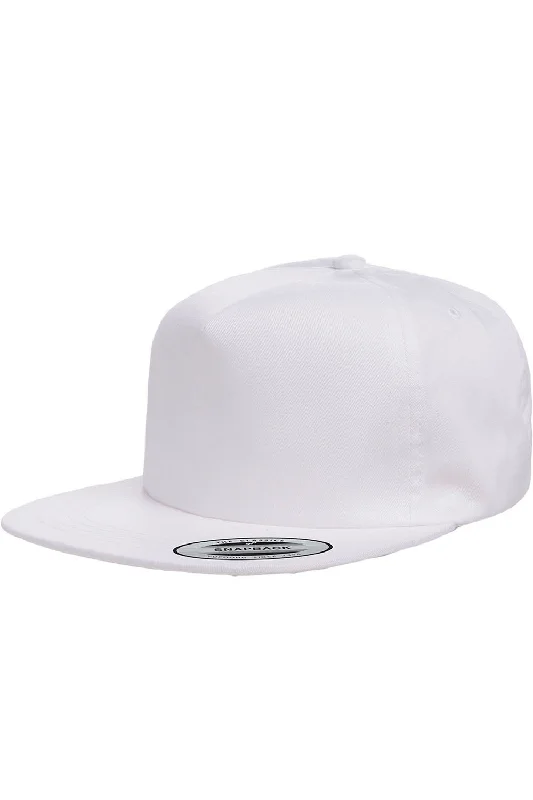 Mens hats for road trips-Yupoong Mens Adjustable Hat - White