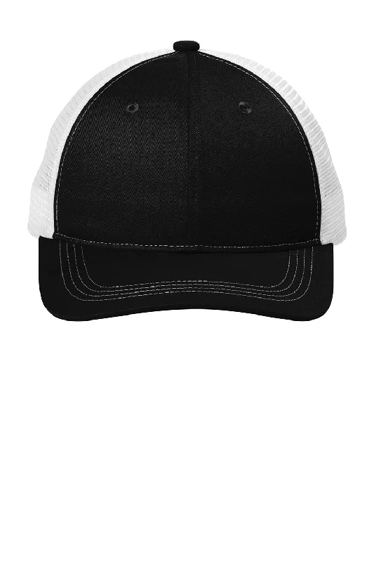 Mens hats for summer nights-Port Authority Mens Snapback Trucker Hat - Black/White