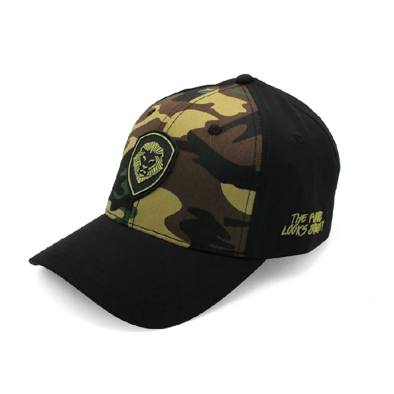 Beanies & Headbands with Line Patterns-VT Shield Logo Future Looks Bright front panel Camo Snapback Hat