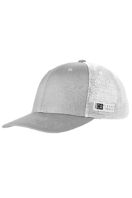 Mens hats with metallic accents-Puma Mens Moisture Wicking Snapback Trucker Hat - Quarry Grey/Bright White