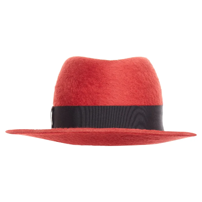 Womens Hats in coiled straw-Saint Laurent red rabbit felt grosgrain leather lined fedora hat