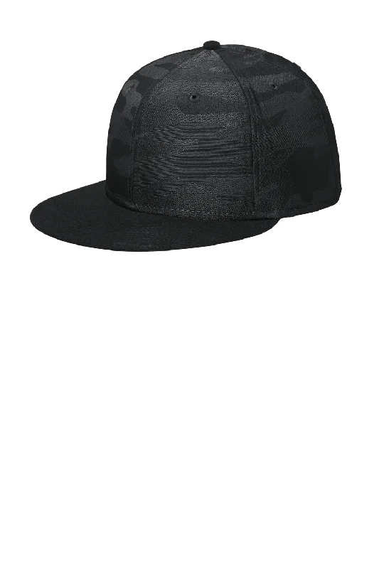 Mens hats for skateboarding-New Era Mens Camo Flat Bill Snapback Hat - Black/Black Camo