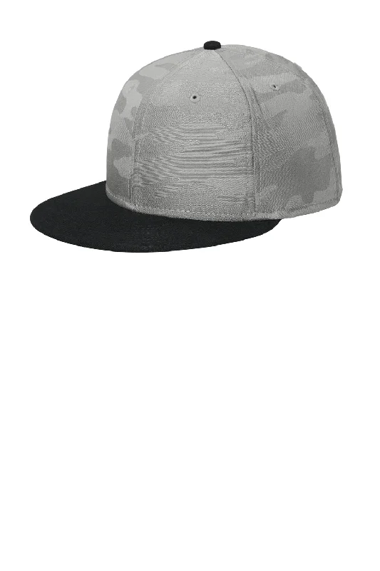 Mens hats with geometric shapes-New Era Mens Camo Flat Bill Snapback Hat - Black/Rainstorm Grey Camo