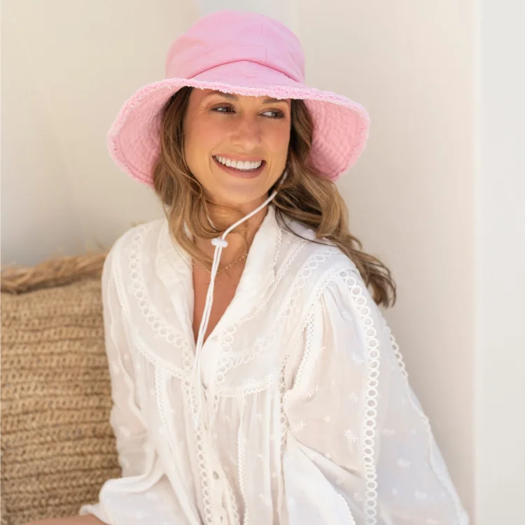 bucket hats for outdoor fun in the summer sun-Sundaise Teagan Cloth Bucket Hat - Pink