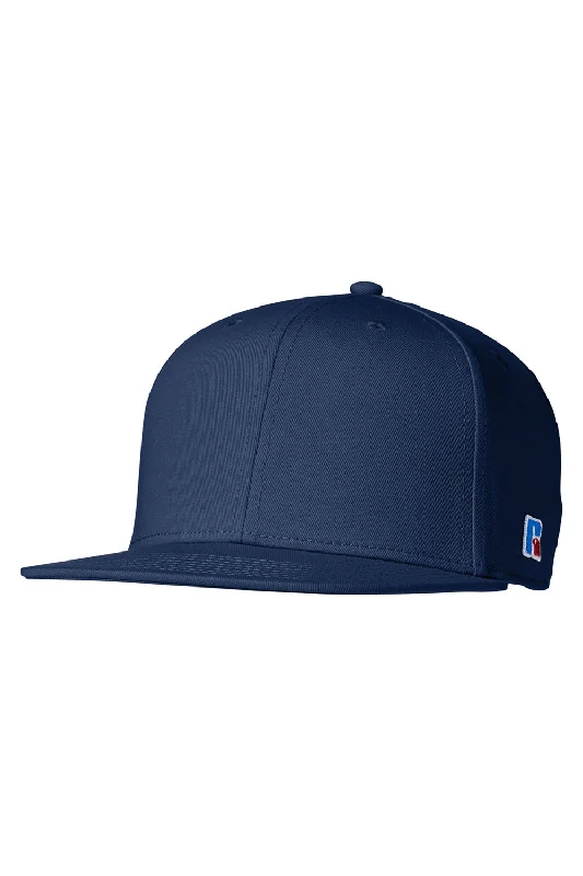 Mens hats with UV protection-Russell Athletic Mens R Snapback Hat - Navy Blue