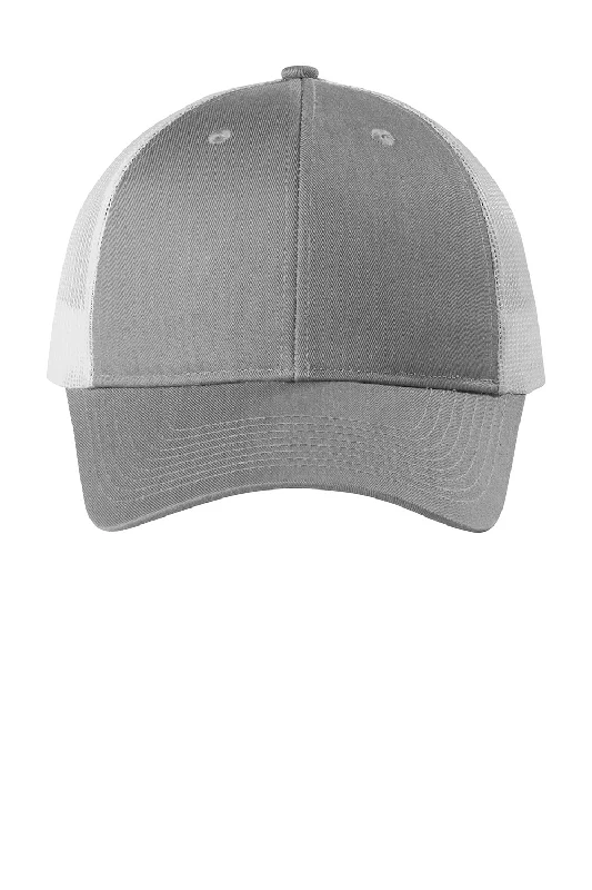 Mens hats with tough fabric-Port Authority Mens Low Profile Snapback Trucker Hat - Heather Grey/White