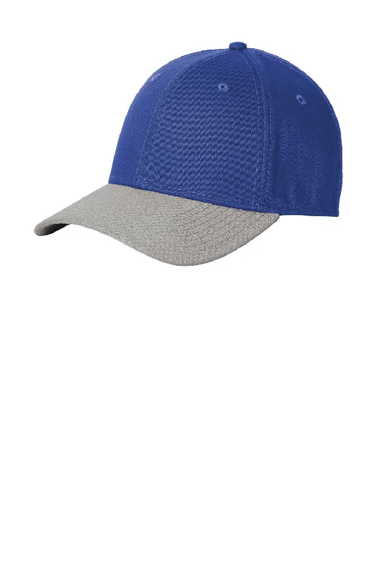 Mens hats for warm outings-New Era Mens Moisture Wicking Striped Stretch Fit Hat - Royal Blue/Grey