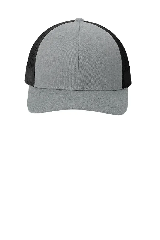 Mens hats with moisture wicking-Sport-Tek Mens Adjustable Trucker Hat - Heather Grey/Black