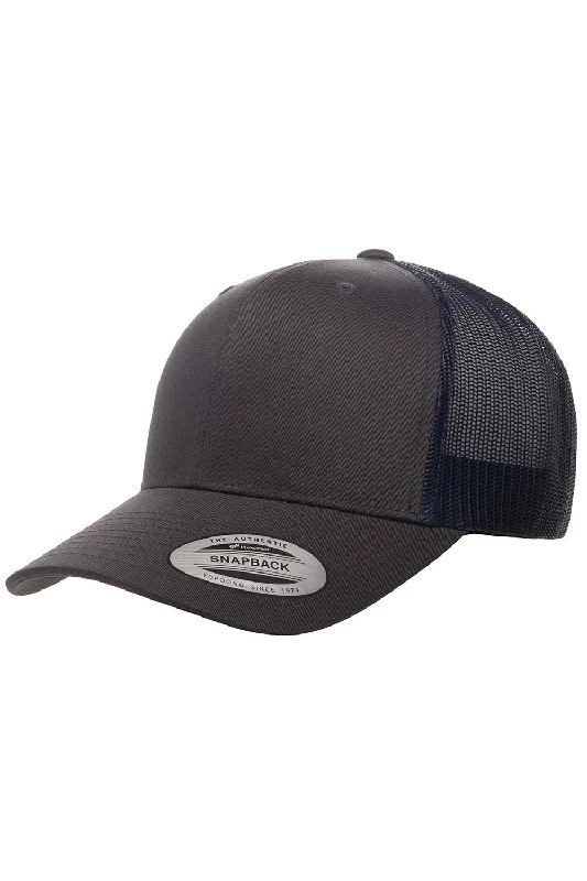 Mens hats for kayaking-Yupoong Mens Adjustable Trucker Hat - Charcoal Grey/Navy Blue