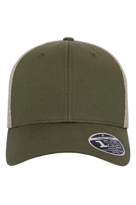 Mens hats with lasting wear-Flexfit Mens Mesh Adjustable Hat - Olive Green/Khaki