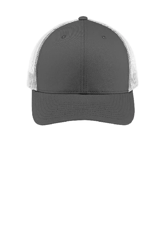 Mens hats for lazy days-Sport-Tek Mens Adjustable Trucker Hat - Graphite Grey/White