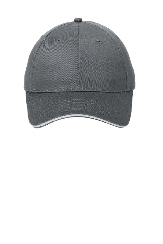 Mens hats for active sports-Port & Company Mens Sandwich Bill Adjustable Hat - Charcoal Grey/White