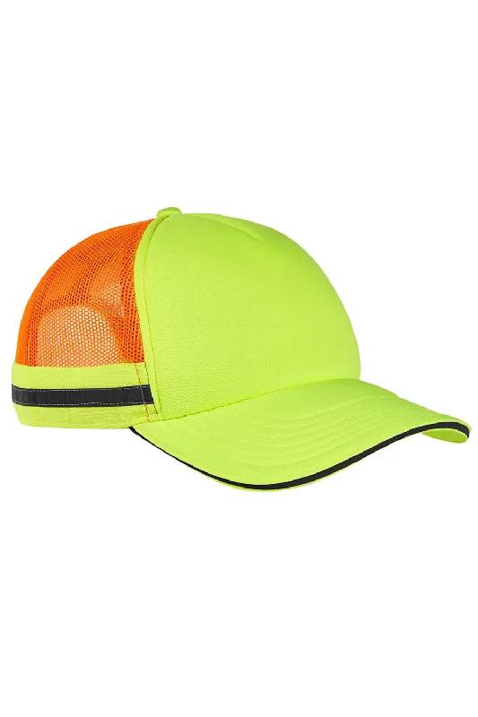 Mens hats for relaxing-Big Accessories Mens Adjustable Safety Trucker Hat - Neon Yellow/Neon Orange