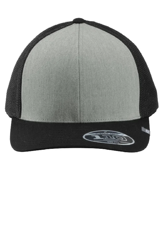 Mens hats for regular sizes-TravisMathew Mens Cruz Colorblock Adjustable Trucker Hat - Heather Grey/Black