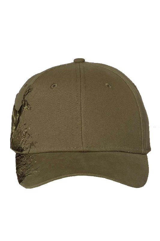 Mens hats with lightweight feel-Dri Duck Mens Running Buck Adjustable Hat - Olive Green