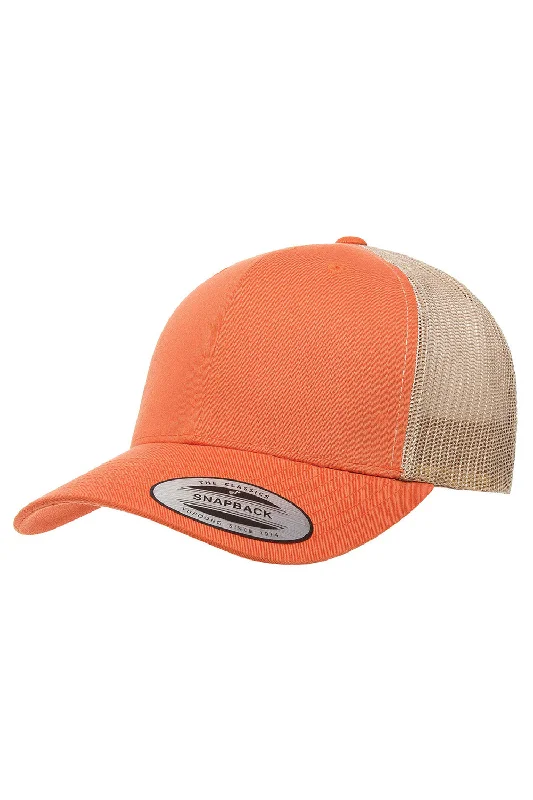 Mens hats for cozy evenings-Yupoong Mens Adjustable Trucker Hat - Rust Orange/Khaki