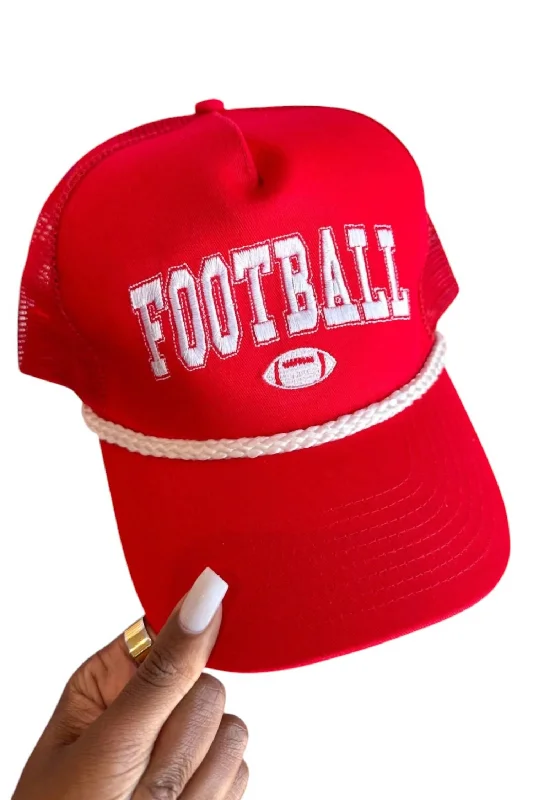 Womens Hats with seed stitch-Women's Football Rope Trucker Hat In Red