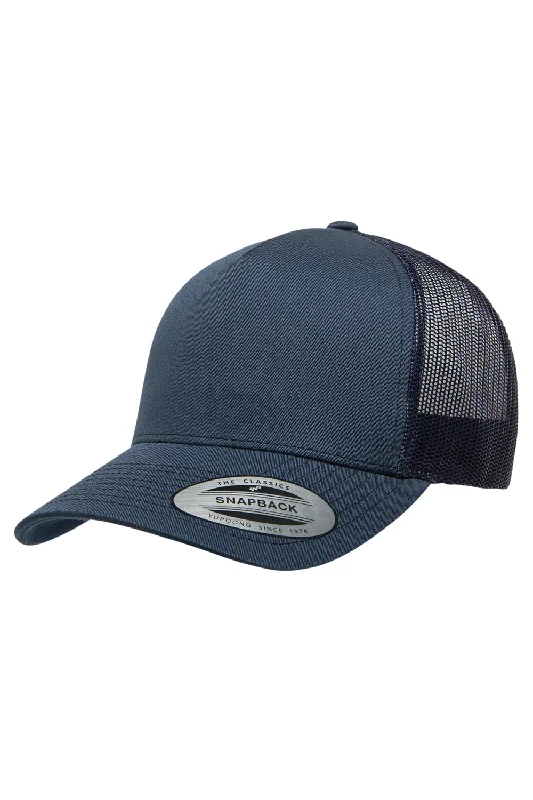 Mens hats for sharp looks-Yupoong Mens Adjustable Trucker Hat - Navy Blue