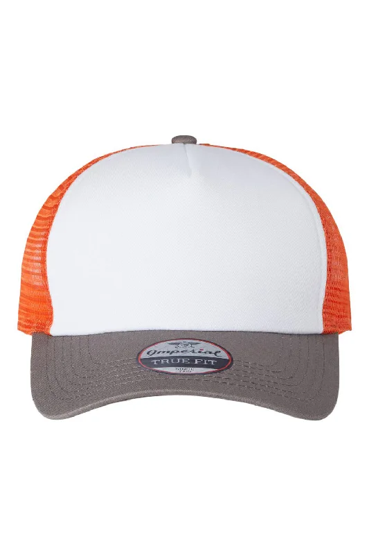 Mens hats for frosty evenings-Imperial Mens North Country Snapback Trucker Hat - White/Charcoal Grey/Orange