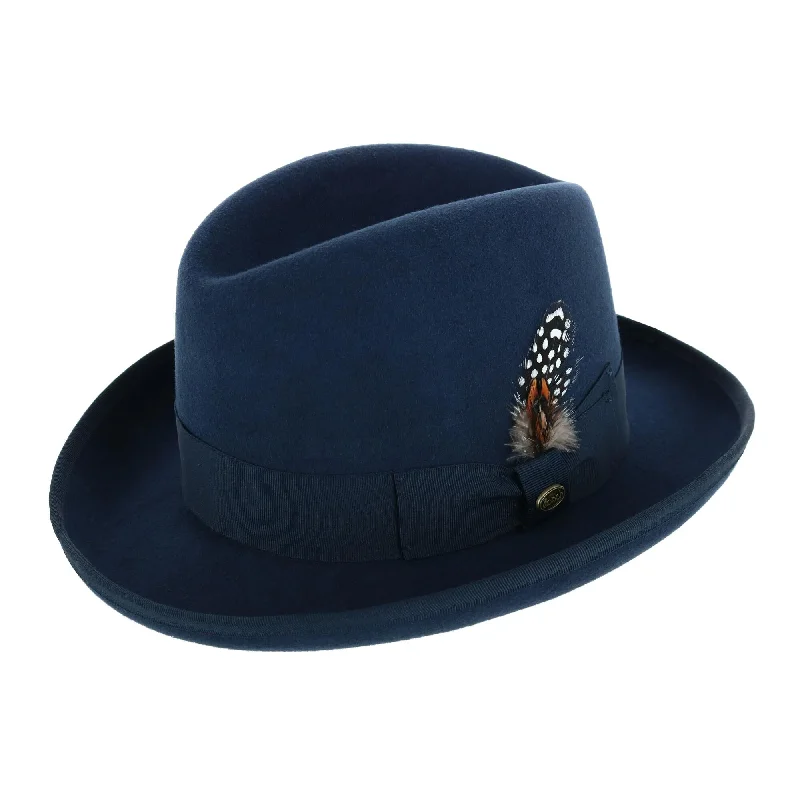 Wool hats for cold-weather excursions-Men's Wool Felt Homburg Godfather Hat with Feather