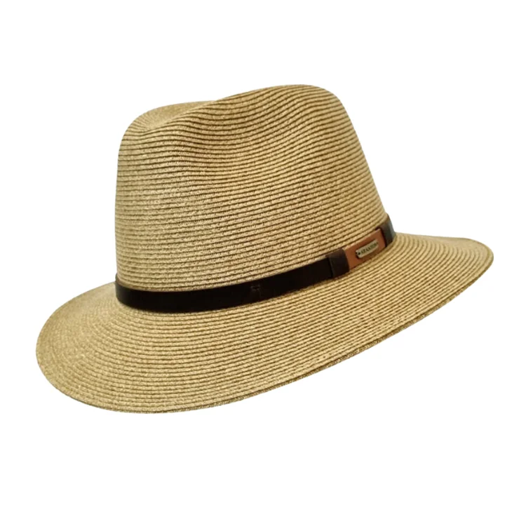 Beanies & Headbands for Older Adults-Stanton Ventura Toyo Braided Fedora - Tan