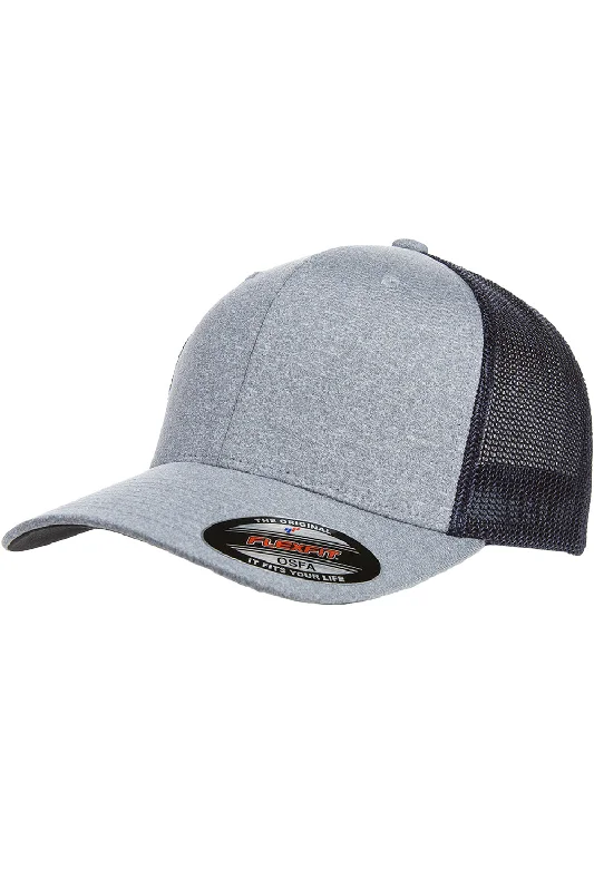 Mens hats with vintage style-Flexfit Mens Stretch Fit Hat - Heather Grey/Navy Blue