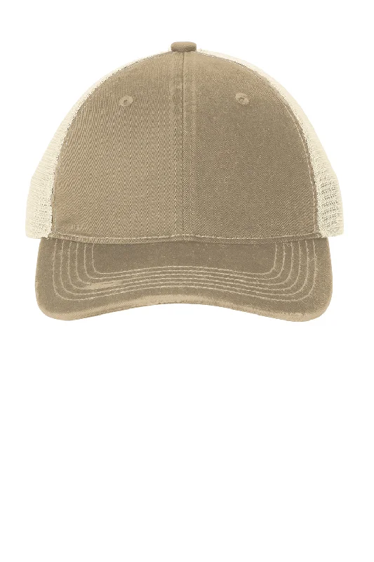 Mens hats for travel outings-Port Authority Mens Distressed Mesh Back Adjustable Hat - Khaki/Stone