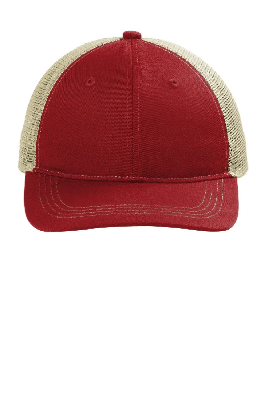 Mens hats for medium fit-Port Authority Mens Snapback Trucker Hat - Flame Red/Tan