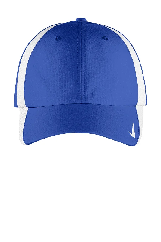 Mens hats with sporty texture-Nike Mens Sphere Dry Moisture Wicking Adjustable Hat - Game Royal Blue/White