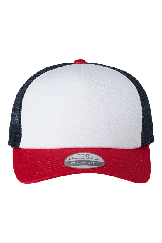 Mens hats for polished style-Imperial Mens North Country Snapback Trucker Hat - White/Red/Dark Navy Blue