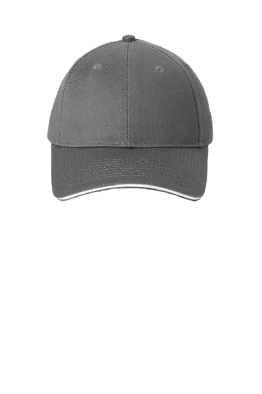 Mens hats with cool designs-Port & Company Mens Sandwich Bill Adjustable Hat - Charcoal Grey/White