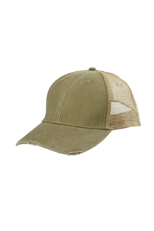 Mens hats for sleek outfits-Adams Mens Distressed Ollie Adjustable Trucker Hat - Khaki/Tan