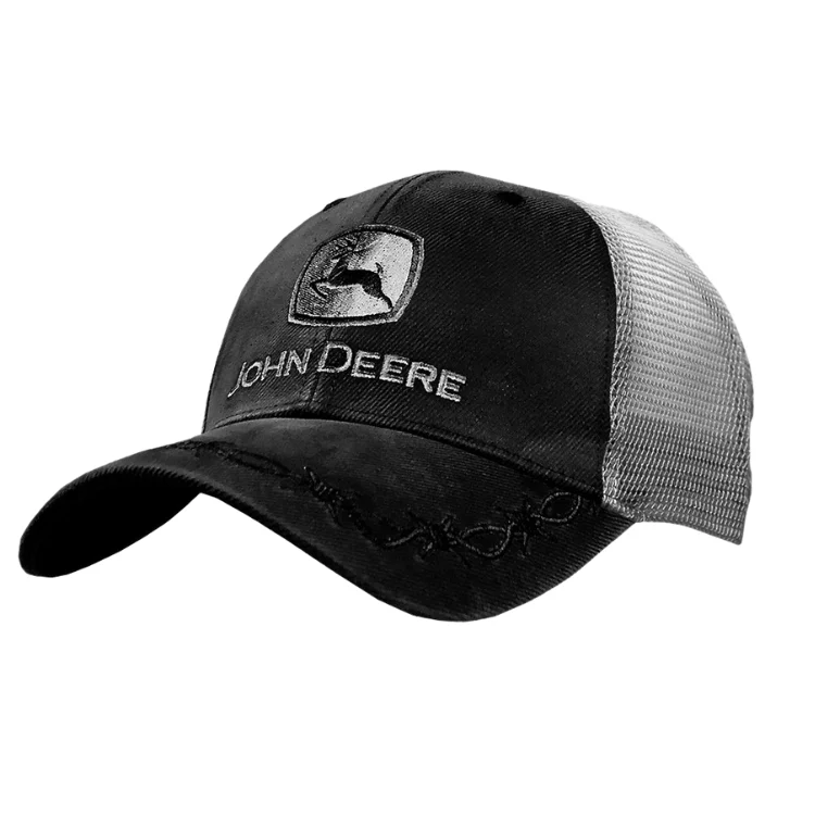 Beanies & Headbands with Tall Crown-John Deere Oilskin Trucker Cap - Black/Silver