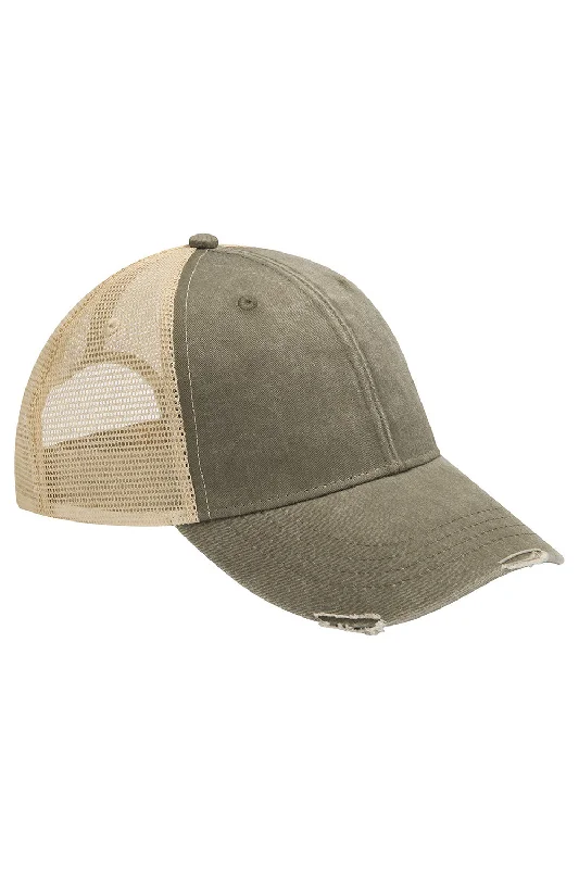 Mens hats for scenic walks-Adams Mens Distressed Ollie Adjustable Trucker Hat - Olive/Tan