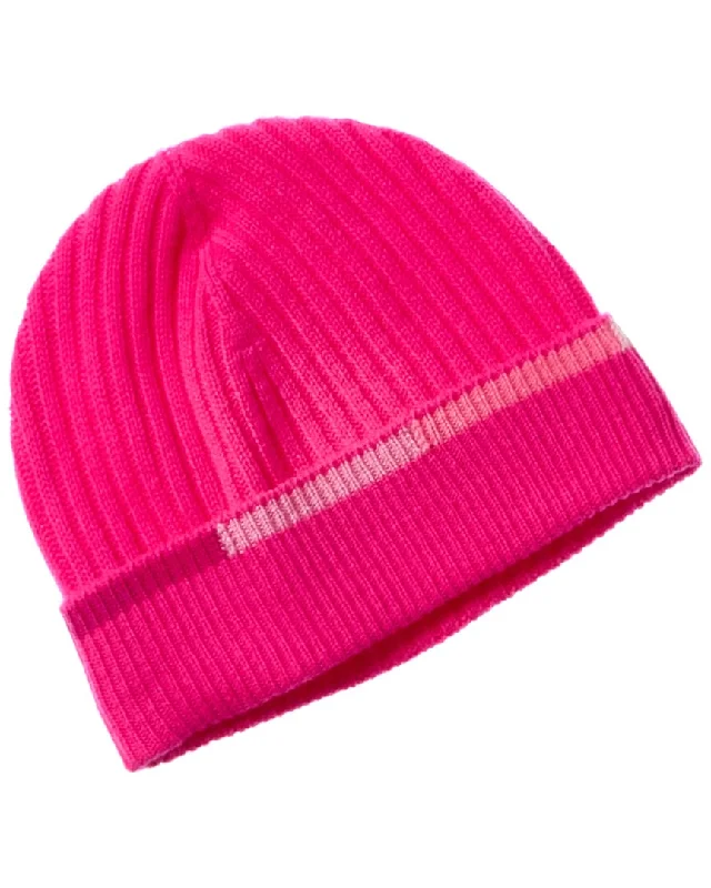 Womens Hats for quay picnics-Hannah Rose Stripe Tipping Edge Ribbed Cashmere Hat