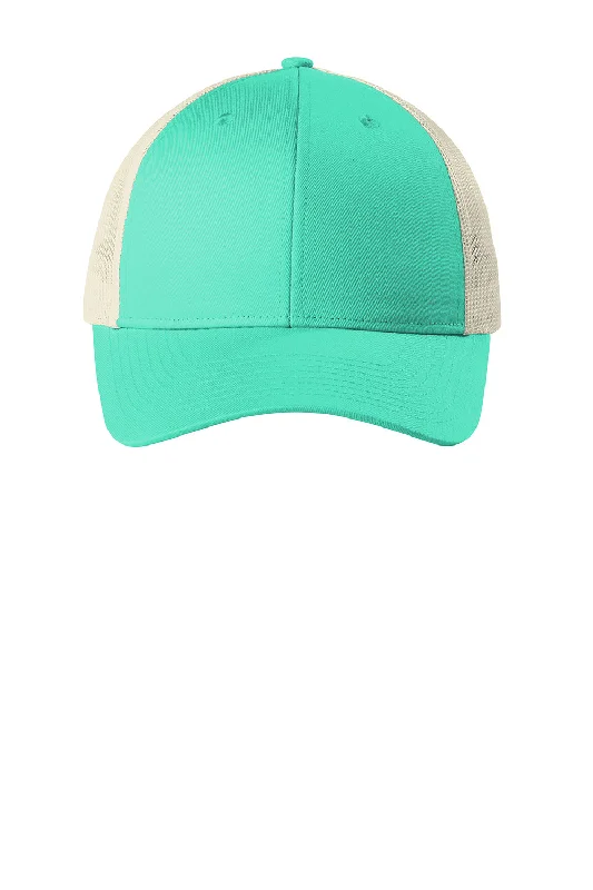 Mens hats for short trips-Port Authority Mens Low Profile Snapback Trucker Hat - Bright Seafoam Green/Ecru