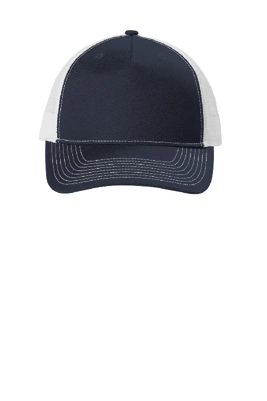 Mens hats with lasting quality-Port Authority Mens Snapback Trucker Hat - Rich Navy Blue/White