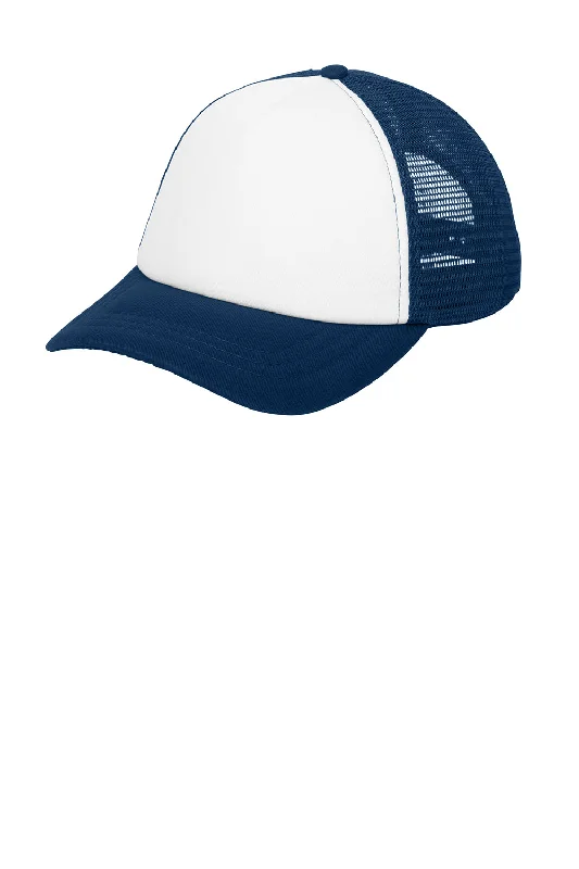 Mens hats with plush comfort-Port Authority Mens Twill Foam Adjustable Trucker Hat - Ivory/Navy Blue