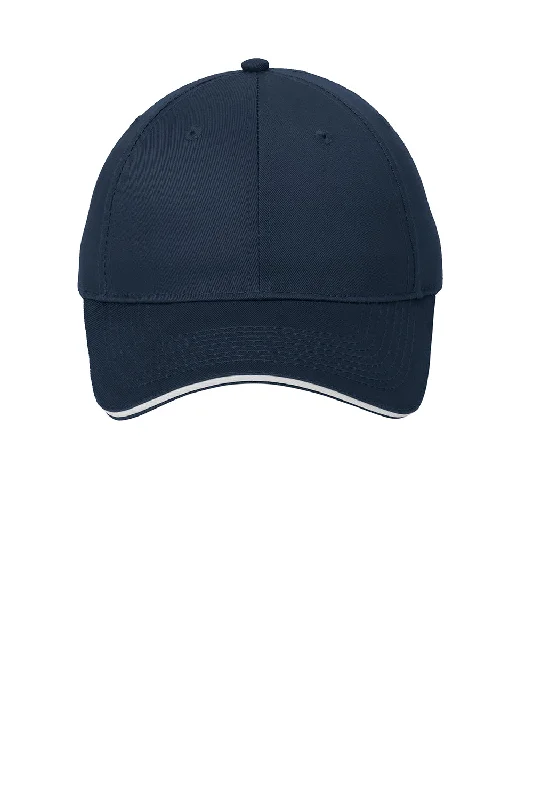 Mens hats with solid build-Port & Company Mens Sandwich Bill Adjustable Hat - Navy Blue/White