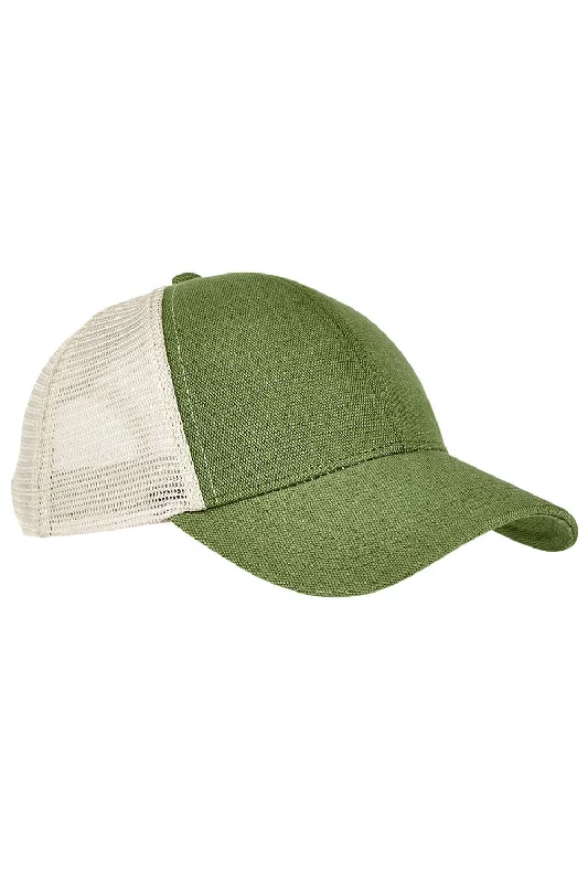 Mens hats for restful days-Econscious Mens Washed Hemp Blend Snapback Trucker Hat - Olive Green/Oyster